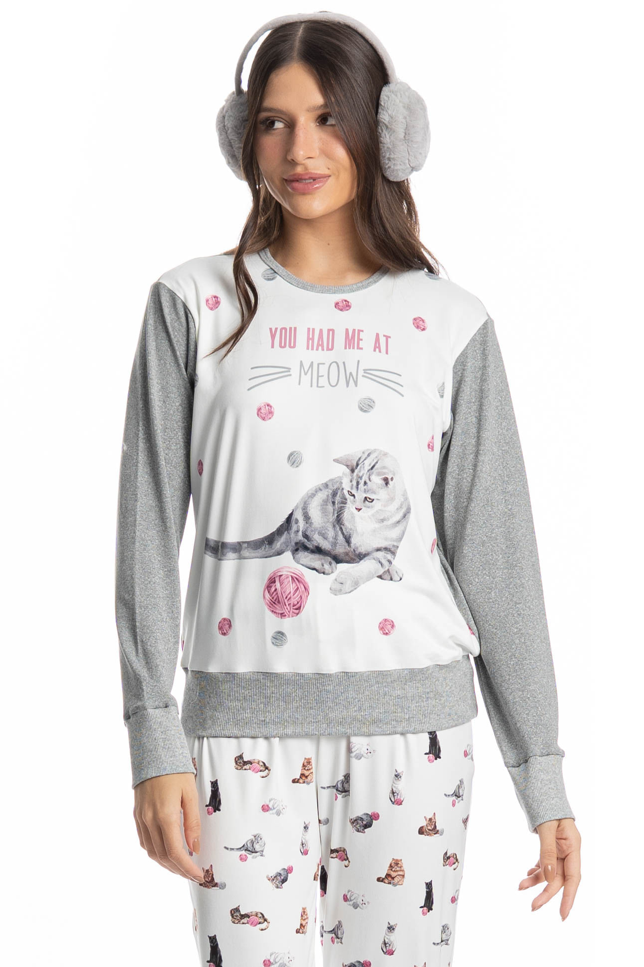 Pijama Feminino Longo Cats - Imagem 3 - Mobile