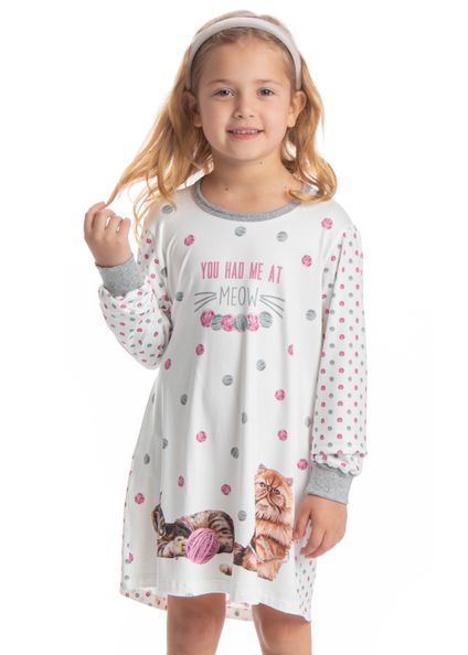 Camisão Infantil Manga Longa Cats Branco - Imagem 1