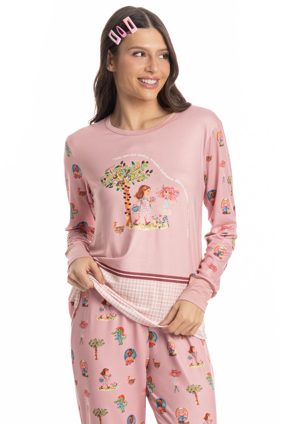 Pijama Feminino Longo Sítio Do Picapau Amarelo - Imagem 3 - Mobile