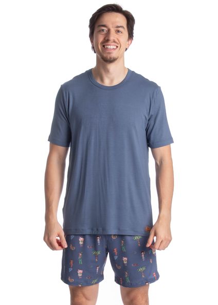 Pijama Masculino Curto Sítio Do Picapau Amarelo Azul-2 - Imagem 1