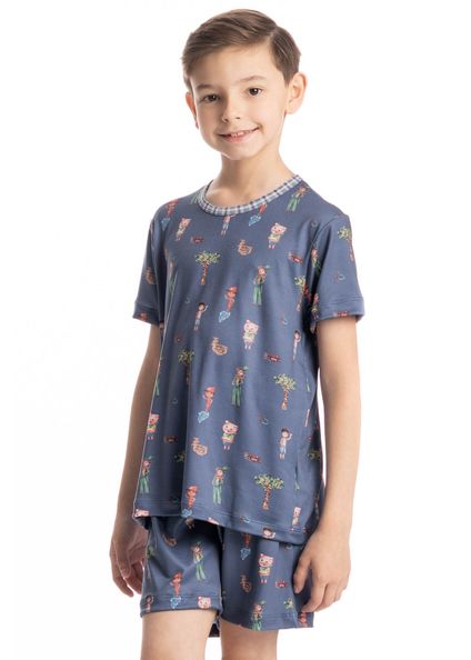 Pijama Masculino Infantil Curto Sítio Do Picapau Amarelo Azul-2 - Imagem 1