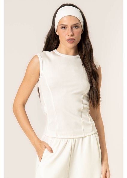 Blusa Canelada Mini Manga Boxy Branco - Imagem 1