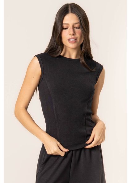 Blusa Canelada Mini Manga Boxy Preto - Imagem 1
