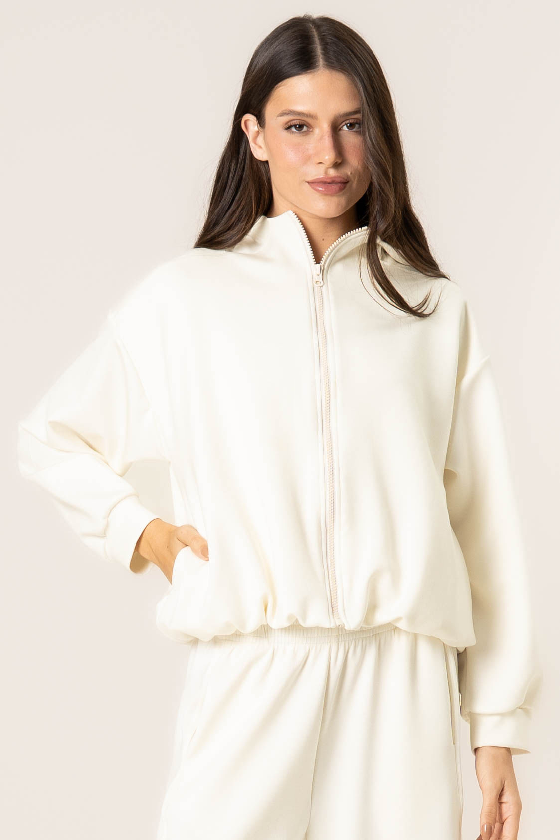 Jaqueta Com Capuz Duo Modal Boxy Branco - Imagem 1
