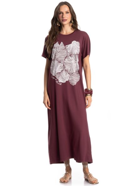 Vestido Com Manga Merlot Vinho - Imagem 1