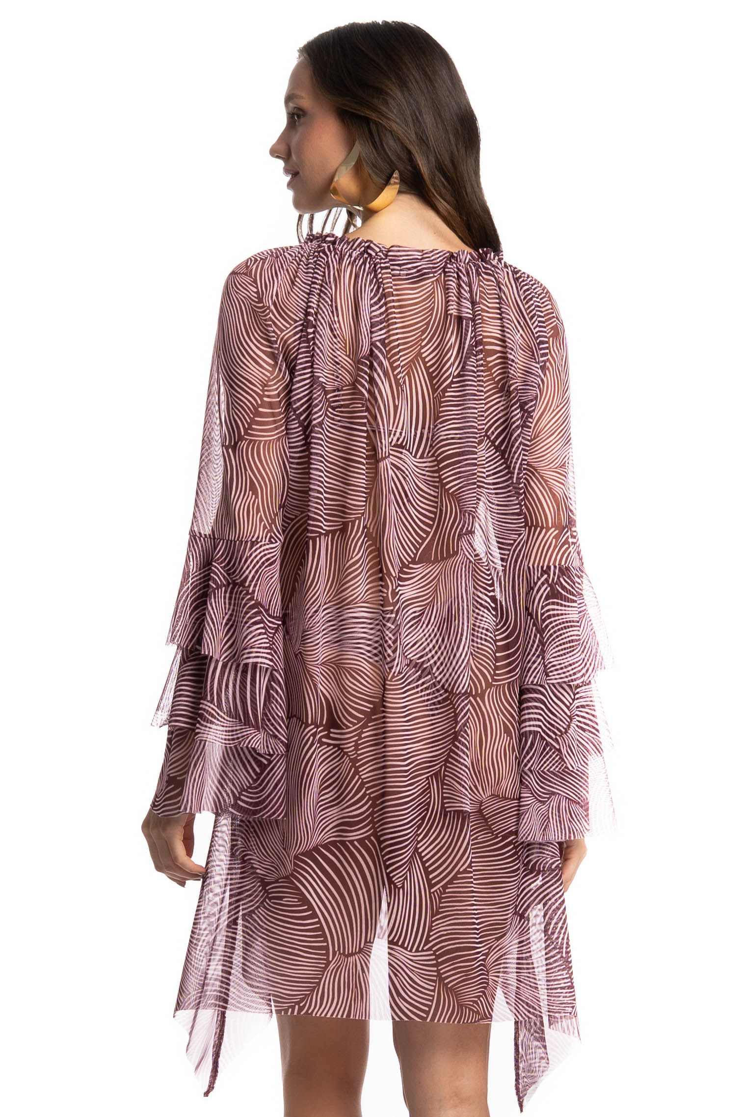 Vestido De Tule Com Babados Merlot Vinho - Imagem 2