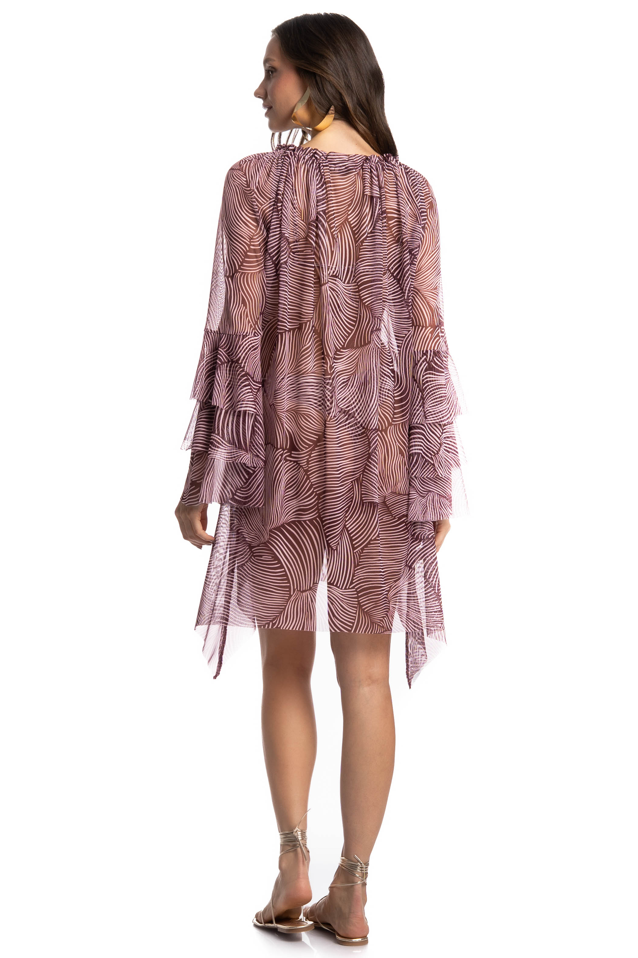 Vestido De Tule Com Babados Merlot - Imagem 4 - Mobile