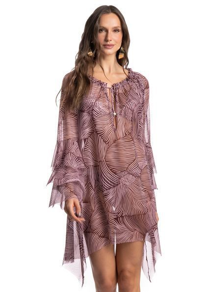 Vestido De Tule Com Babados Merlot Vinho - Imagem 1