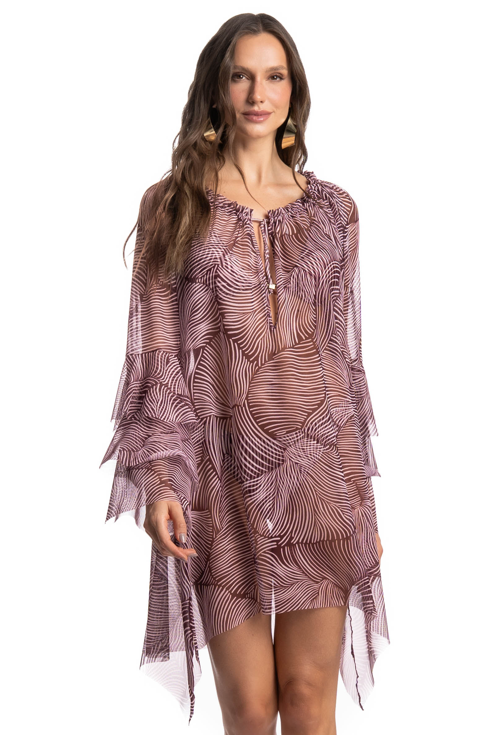Vestido De Tule Com Babados Merlot - Imagem 1