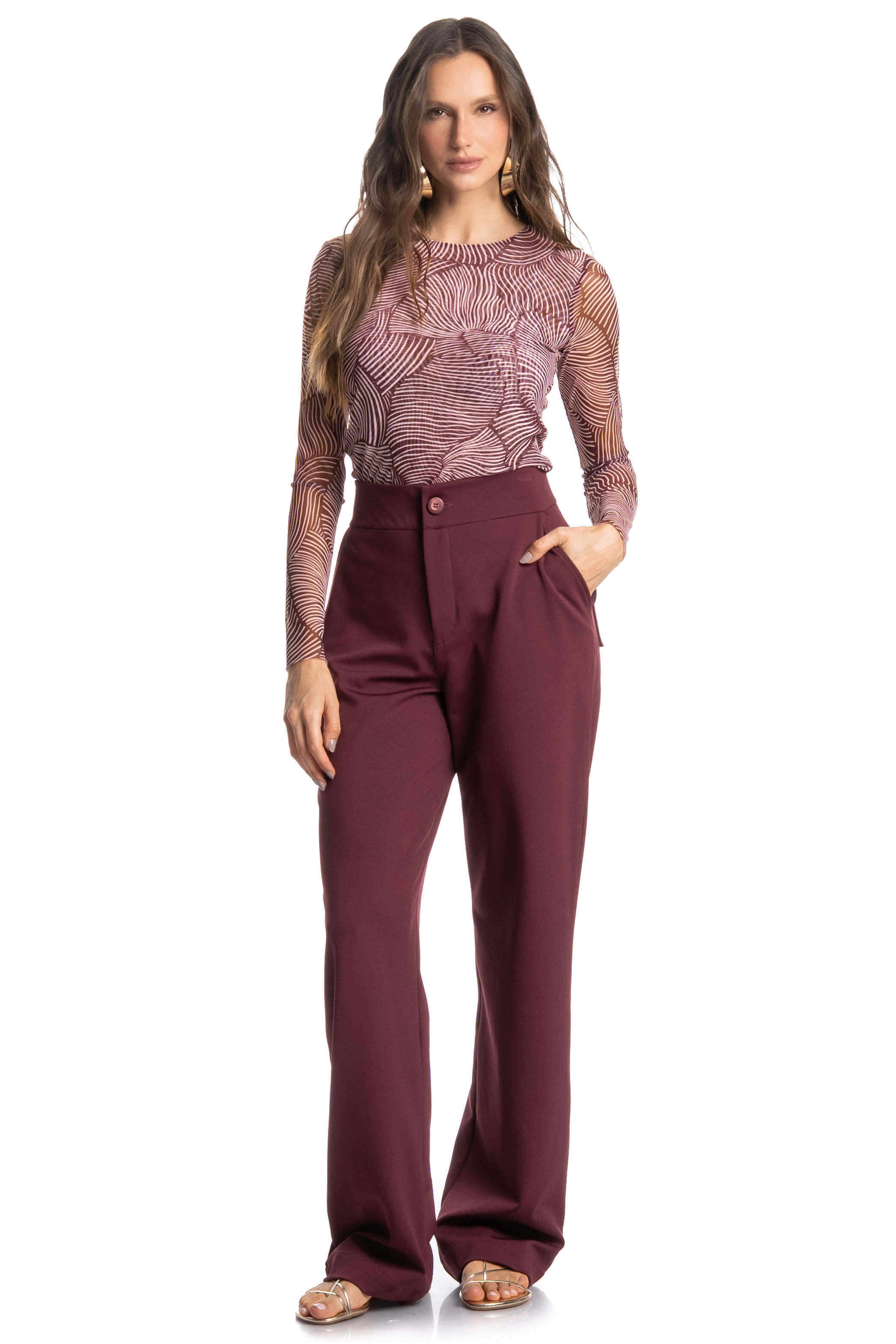 Blusa Manga Longa De Tule Merlot - Imagem 3 - Mobile