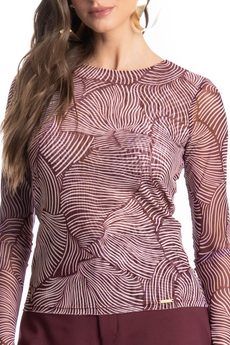 Blusa Manga Longa De Tule Merlot - Imagem 5 - Mobile