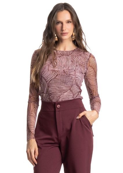 Blusa Manga Longa De Tule Merlot Vinho - Imagem 1