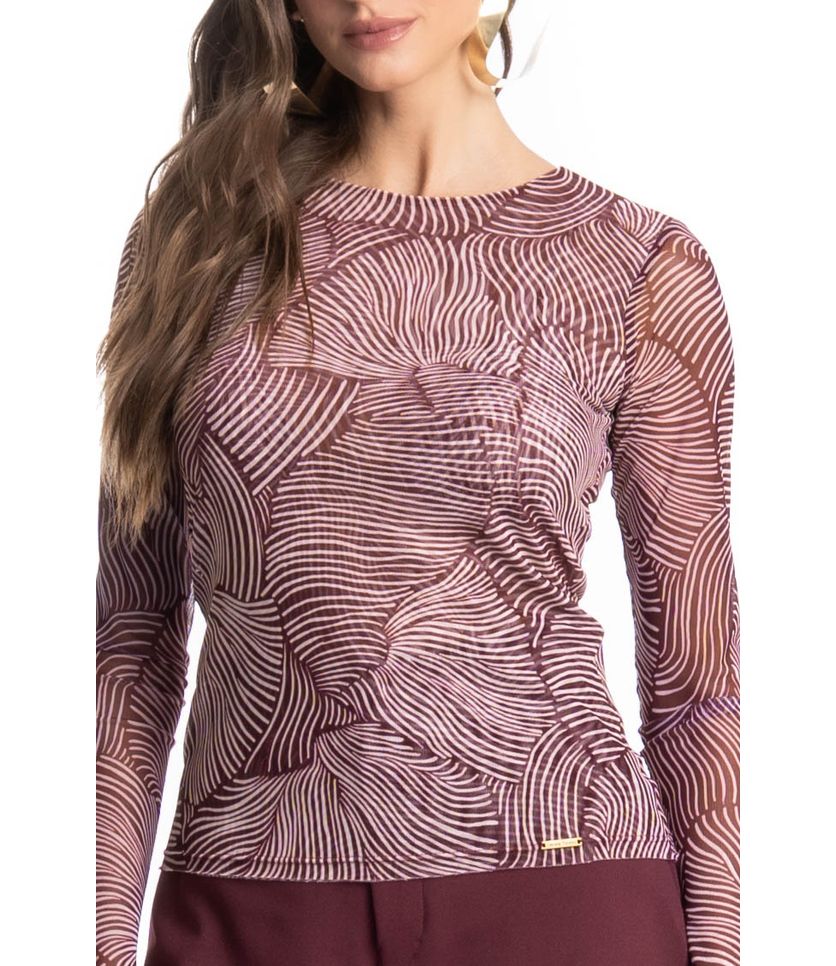 Blusa Manga Longa De Tule Merlot - Imagem 5 - Desktop