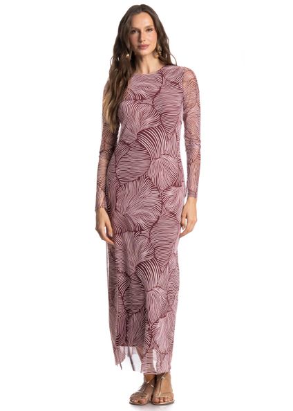 Vestido Manga Longa De Tule Merlot Vinho - Imagem 1