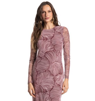 Vestido Manga Longa De Tule Merlot - Imagem 3 - Mobile