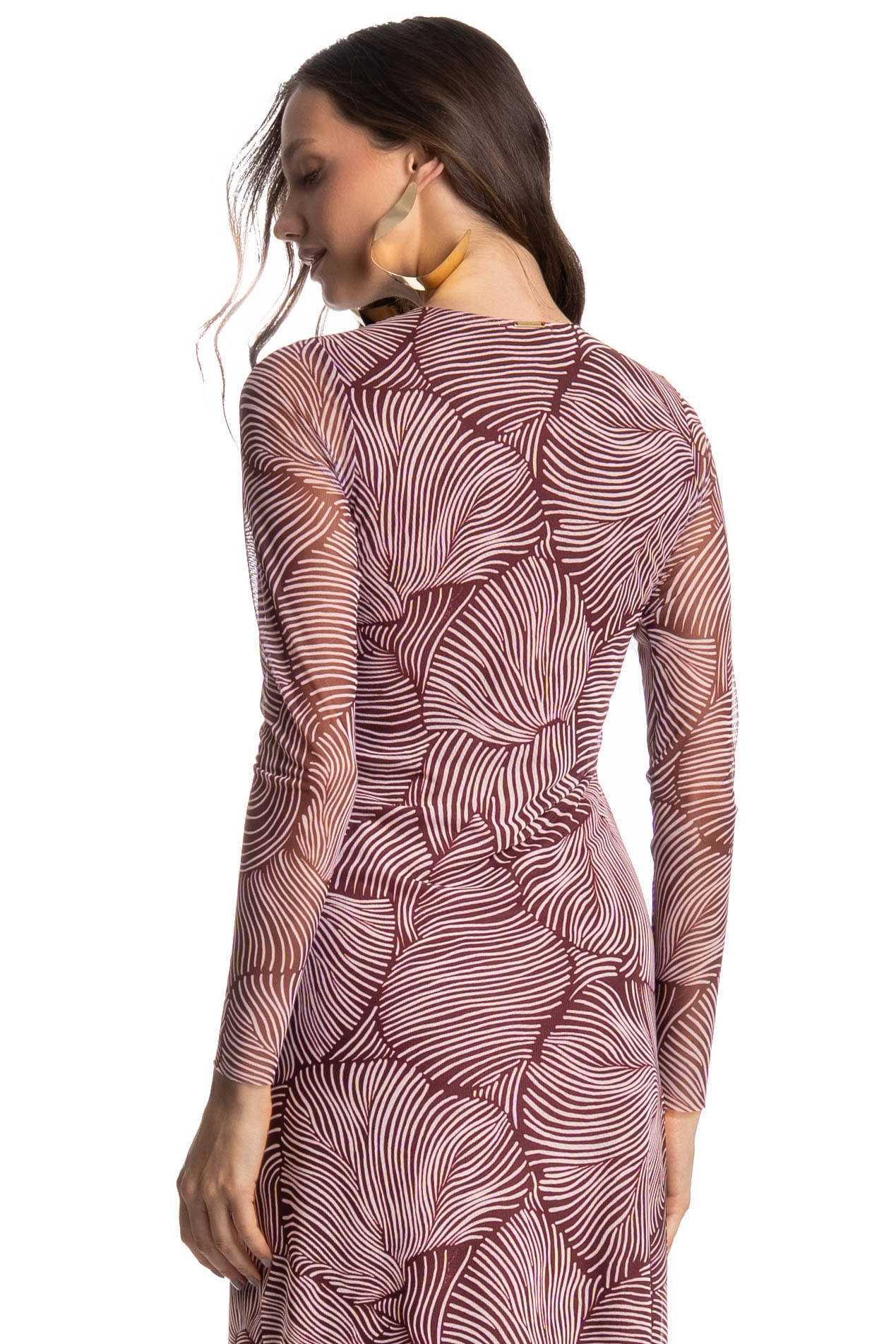 Vestido Manga Longa De Tule Merlot - Imagem 4 - Mobile
