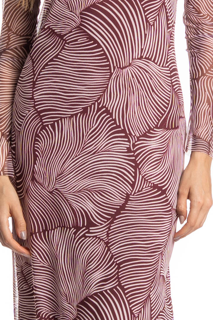 Vestido Manga Longa De Tule Merlot - Imagem 5 - Mobile