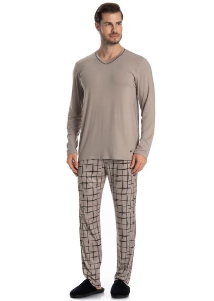 Pijama Masculino Longo Felipe Bege - Imagem 1