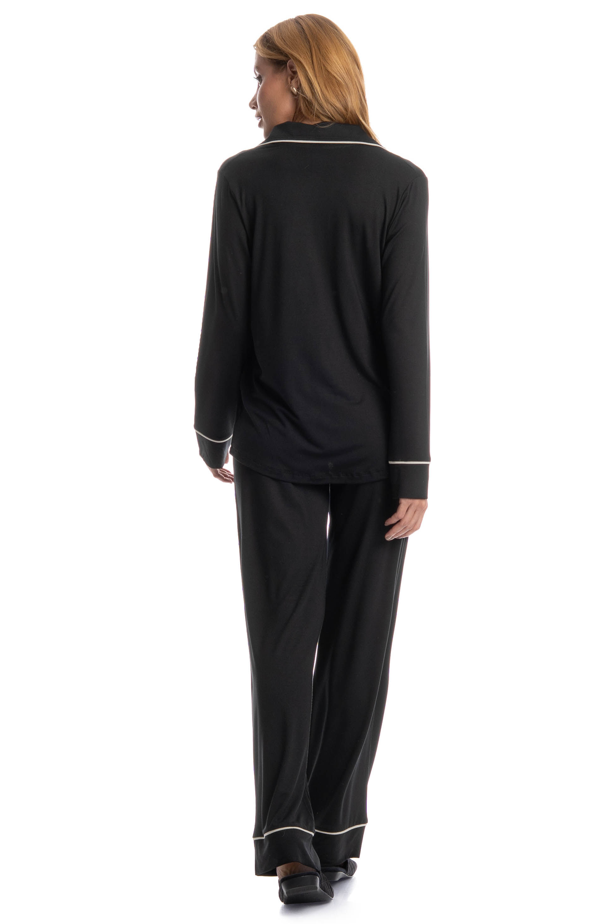 Pijama Feminino Longo Americano Carolina Preto - Imagem 2