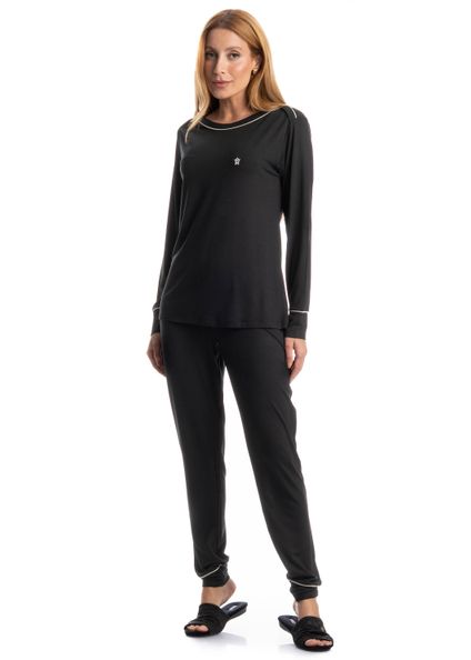 Pijama Feminino Longo Carolina Preto - Imagem 1