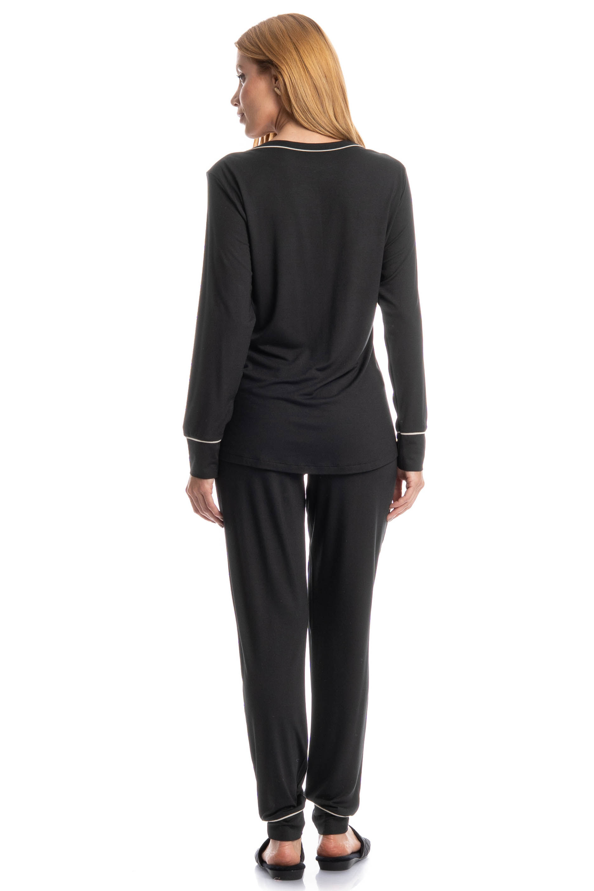 Pijama Feminino Longo Carolina Preto - Imagem 2