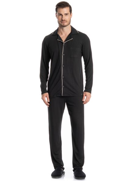 Pijama Masculino Longo Americano Carlos Preto - Imagem 1