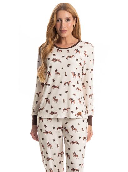 Pijama Longo Feminino Hipismo - Imagem 3 - Desktop