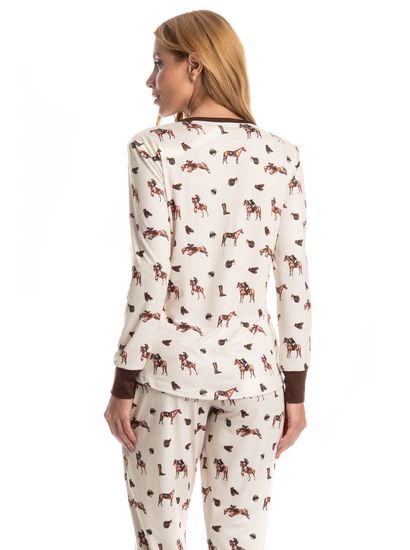 Pijama Longo Feminino Hipismo - Imagem 4 - Desktop