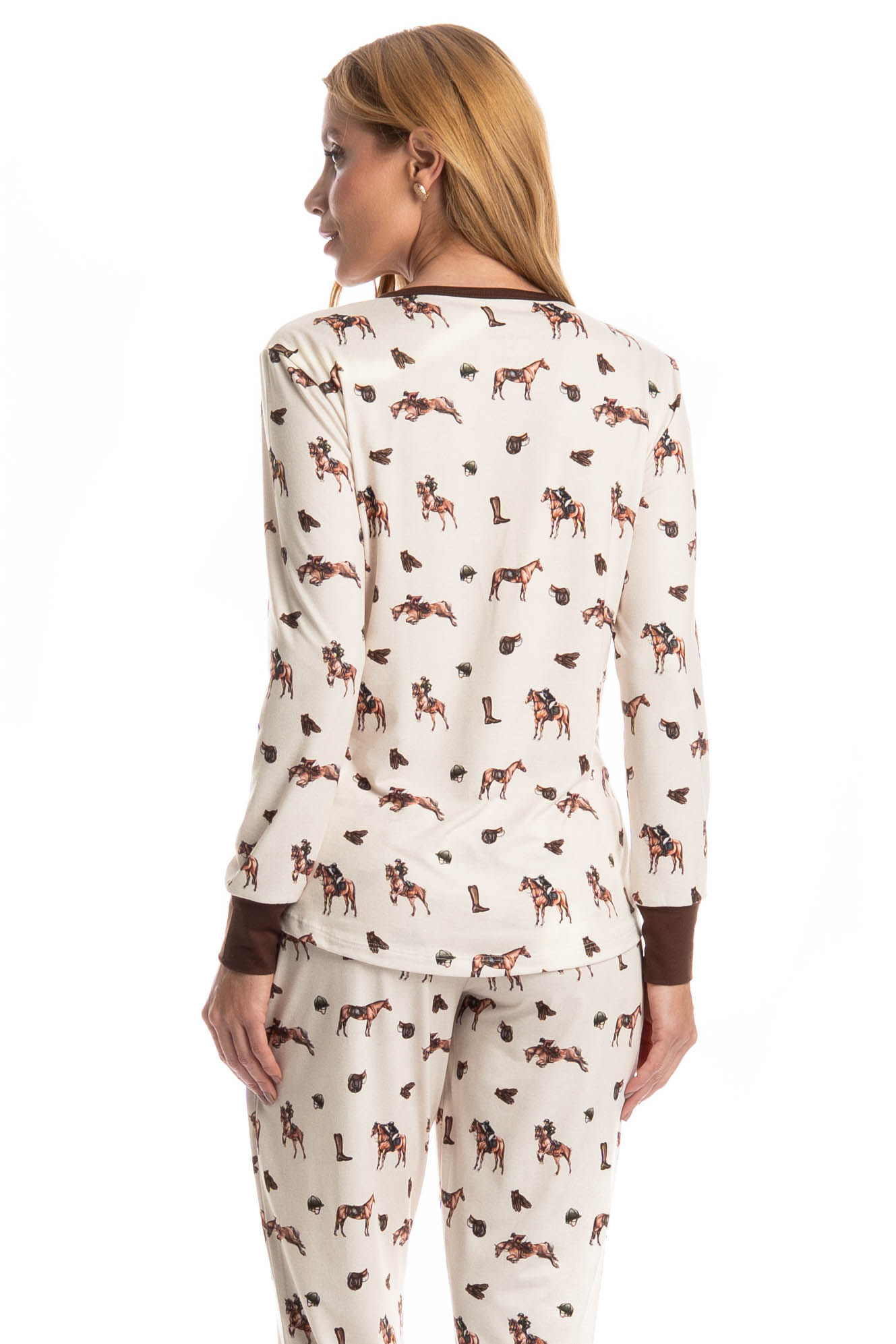 Pijama Longo Feminino Hipismo - Imagem 4 - Mobile