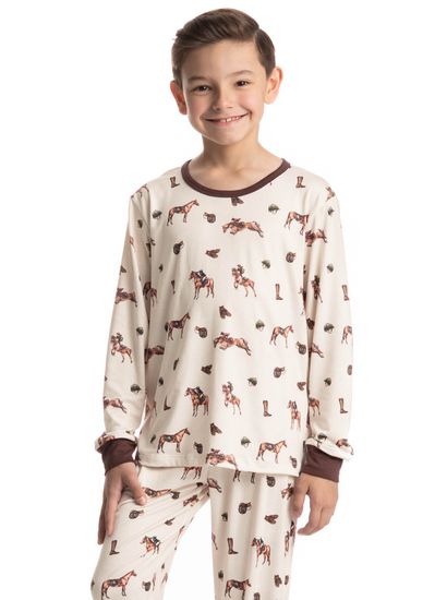 Pijama Longo Infantil Unissex Hipismo - Imagem 3 - Desktop