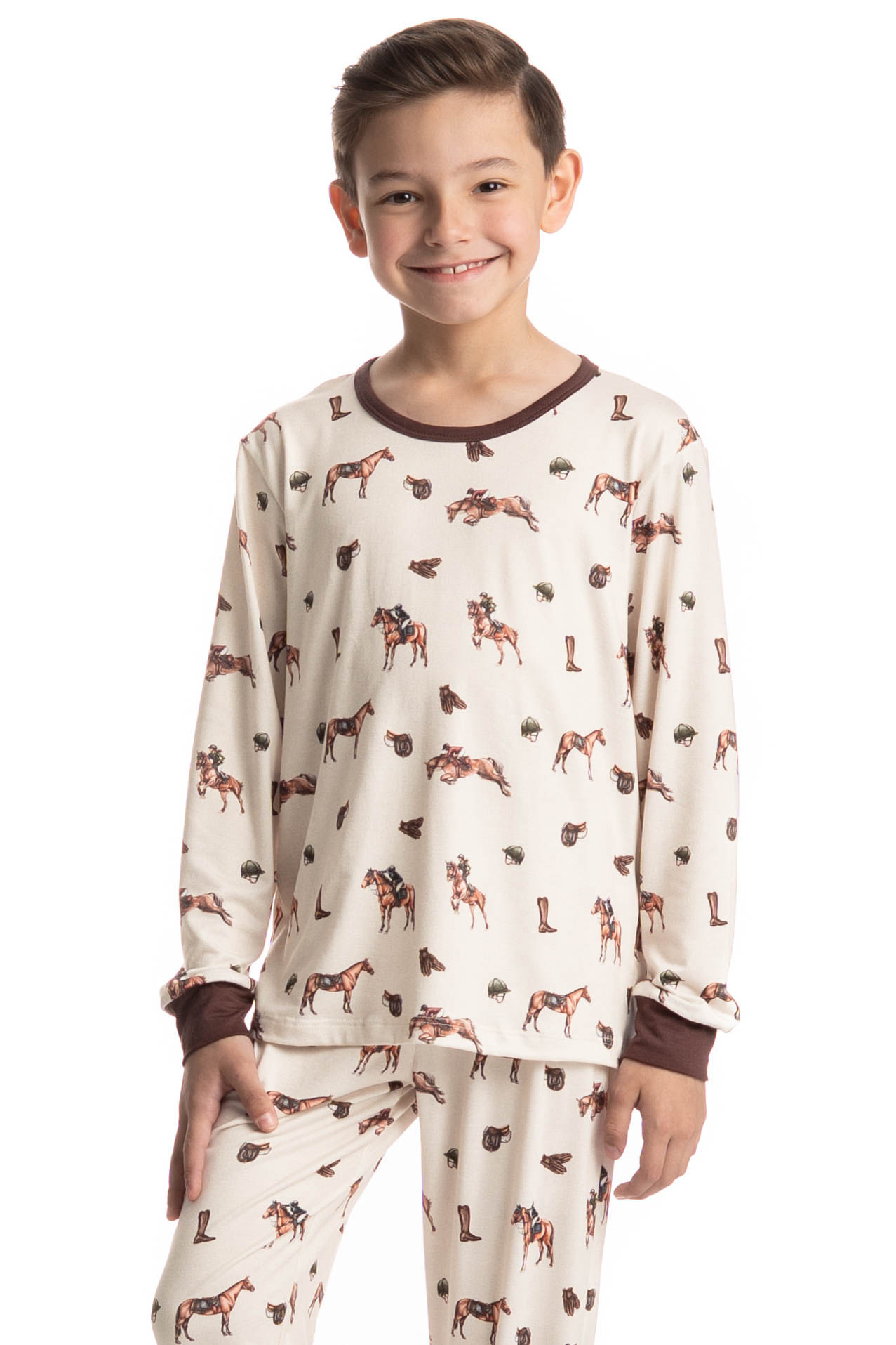 Pijama Longo Infantil Unissex Hipismo - Imagem 3 - Mobile