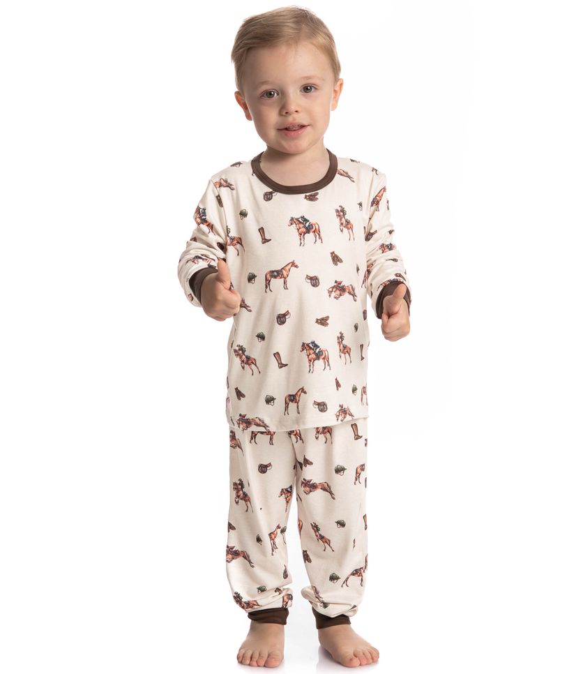 Pijama Longo Infantil Unissex Hipismo - Imagem 5 - Desktop