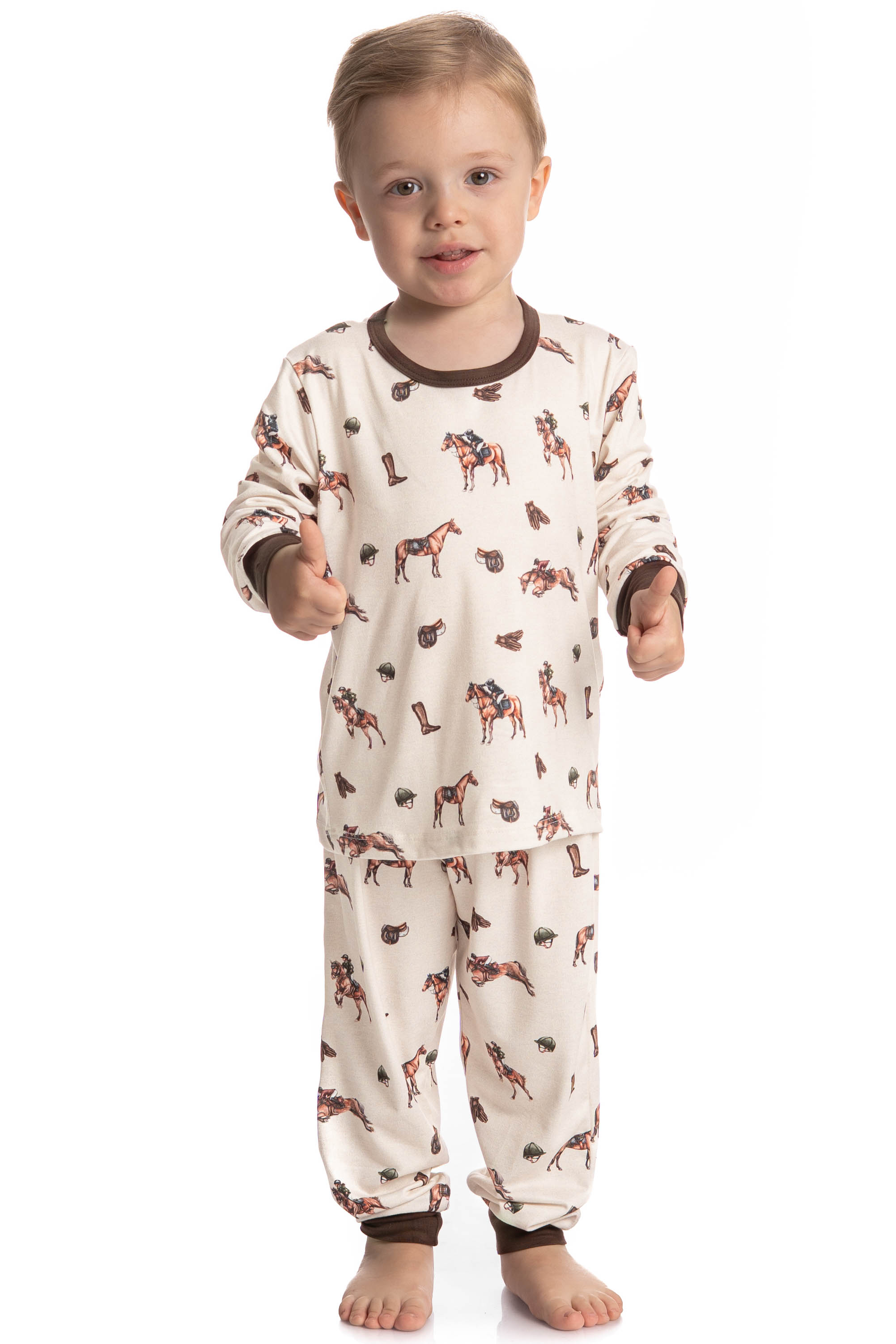 Pijama Longo Infantil Unissex Hipismo - Imagem 5 - Mobile