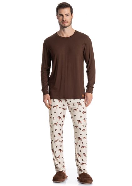 Pijama Masculino Longo Hipismo Bege - Imagem 1