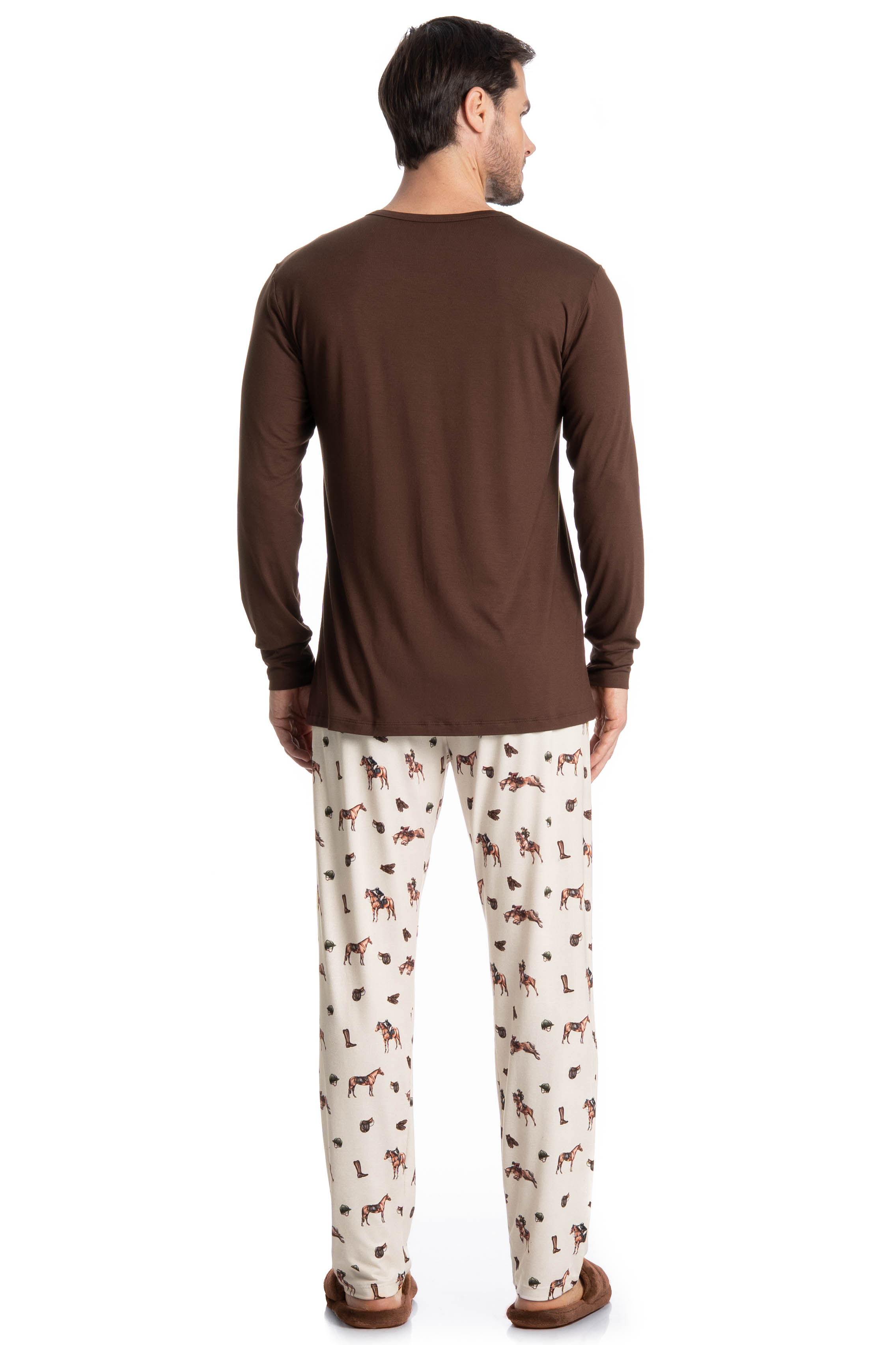 Pijama Masculino Longo Hipismo Bege - Imagem 2