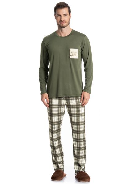 Pijama Masculino Longo Chess Verde - Imagem 1