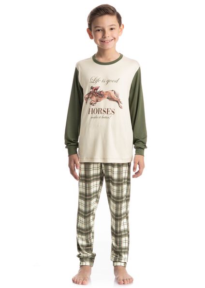Pijama Infantil Longo Unissex Chess Verde - Imagem 1