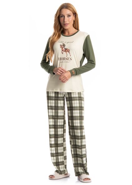 Pijama Feminino Longo Chess Verde - Imagem 1