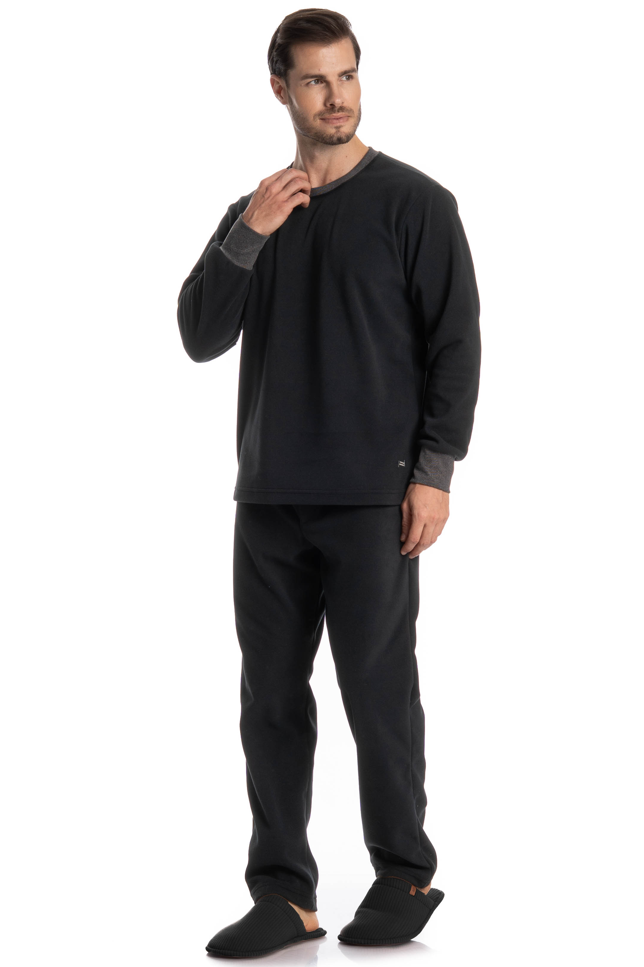 Pijama Longo Masculino Pedro Preto - Imagem 1