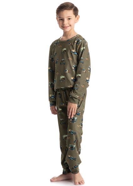 Pijama Infantil Longo Velvet Ride Verde - Imagem 1