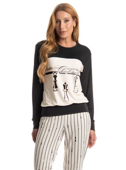 Pijama Feminino Longo Xadrez - Imagem 3 - Desktop