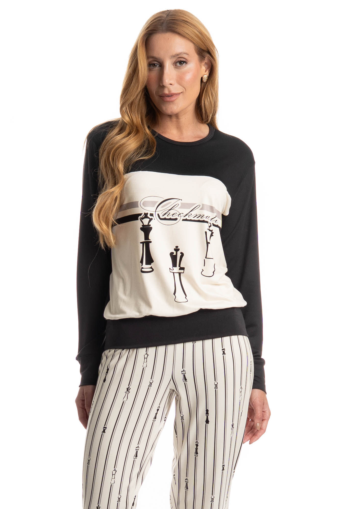 Pijama Feminino Longo Xadrez - Imagem 3 - Mobile