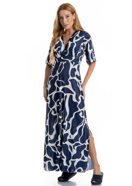 Kaftan Feminino Longo Teresa Azul-marinho - Imagem 1