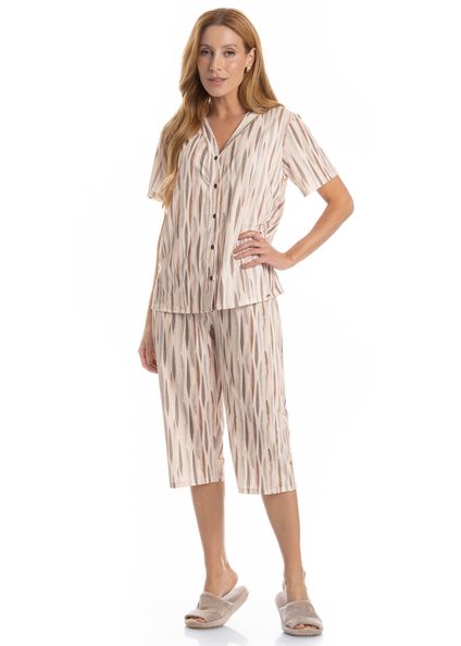 Pijama Feminino Americano Pescador Gisele Bege - Imagem 1