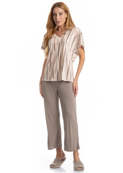 Pijama Feminino Capri Gisele Bege - Imagem 1