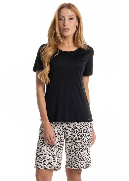 Pijama Feminino Bermuda Betina Preto - Imagem 1