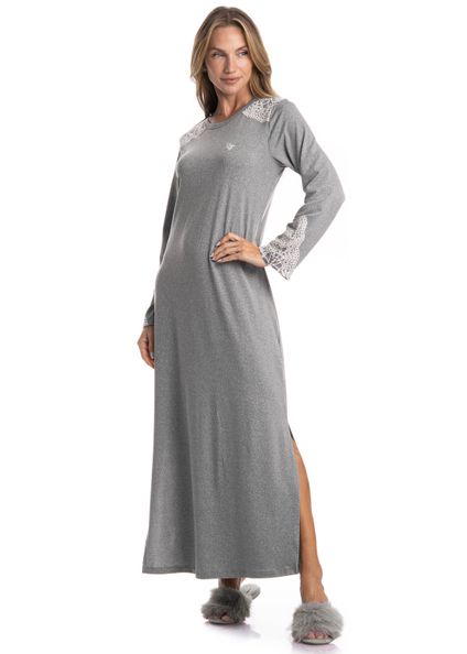 Camisão Feminino Longo Manga Longa Erica Cinza - Imagem 1