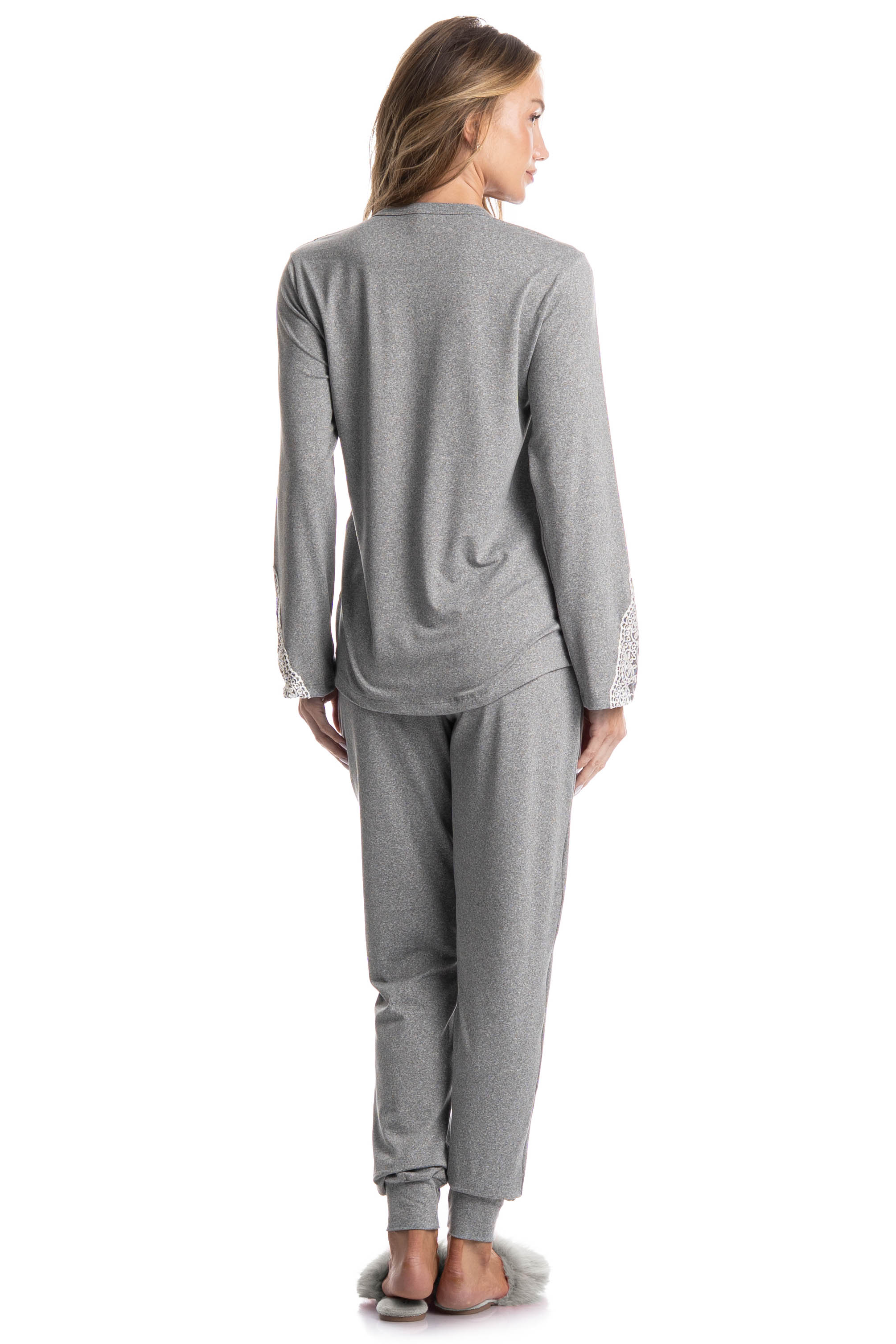 Pijama Feminino Longo Erica Cinza - Imagem 2
