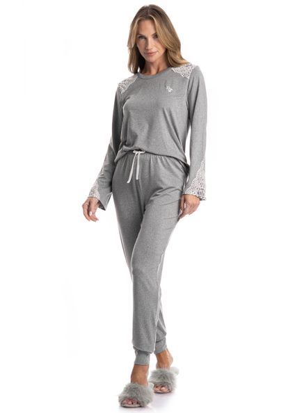 Pijama Feminino Longo Erica Cinza - Imagem 1