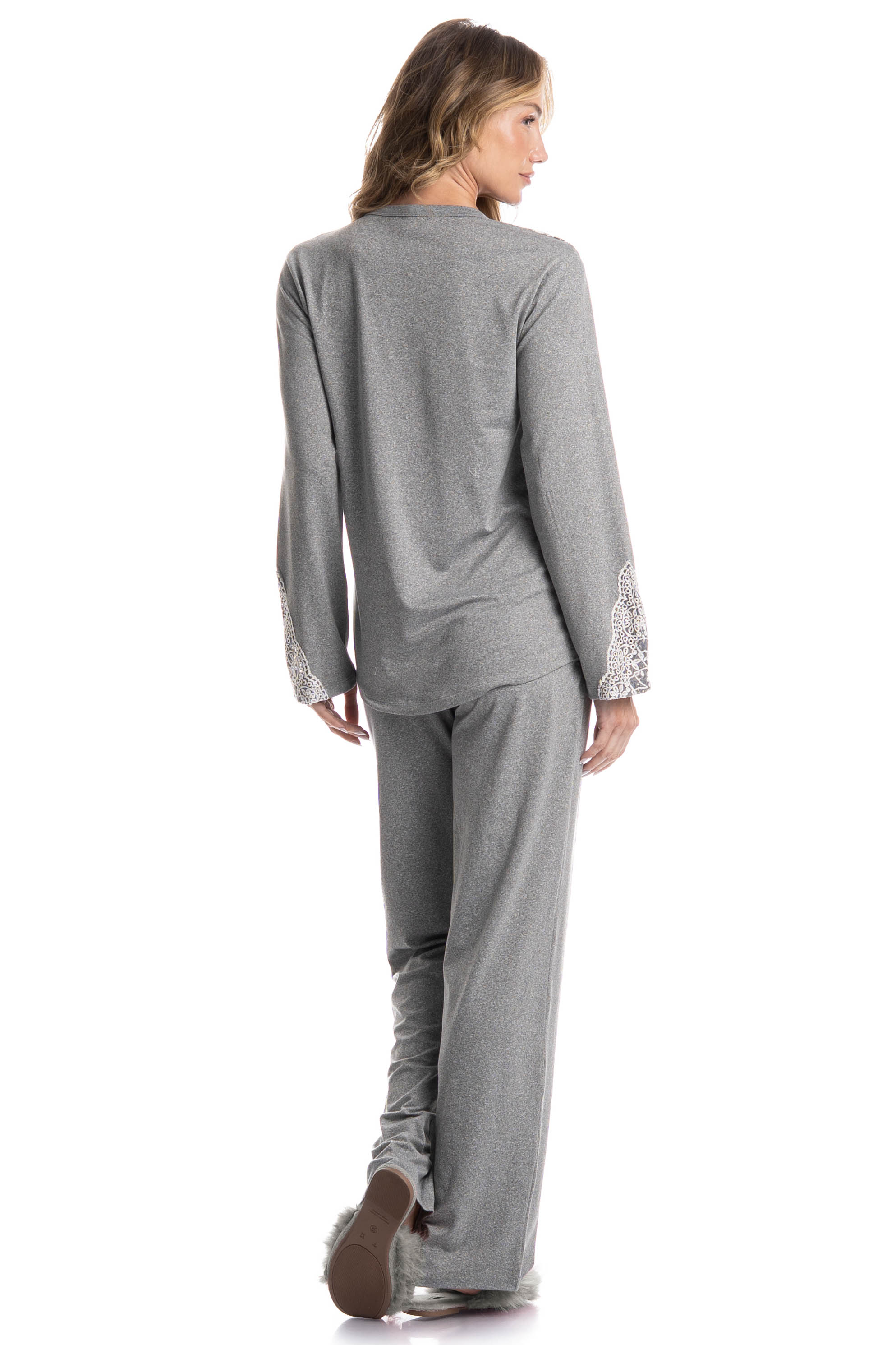 Pijama Feminino Longo Americano Erica Cinza - Imagem 2